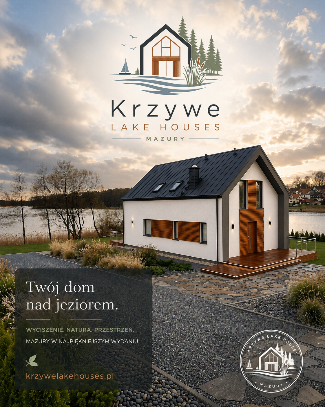 Nowoczesny dom typu stodoła położony nad jeziorem na Mazurach